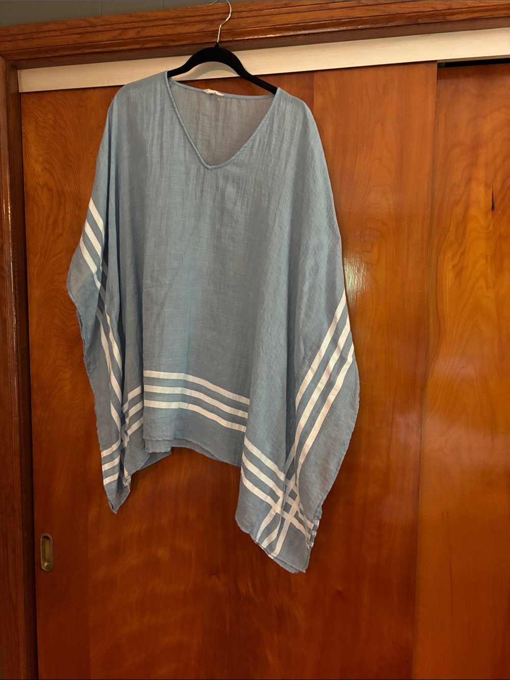 Light Blue Striped V-Neck Tunic Top
